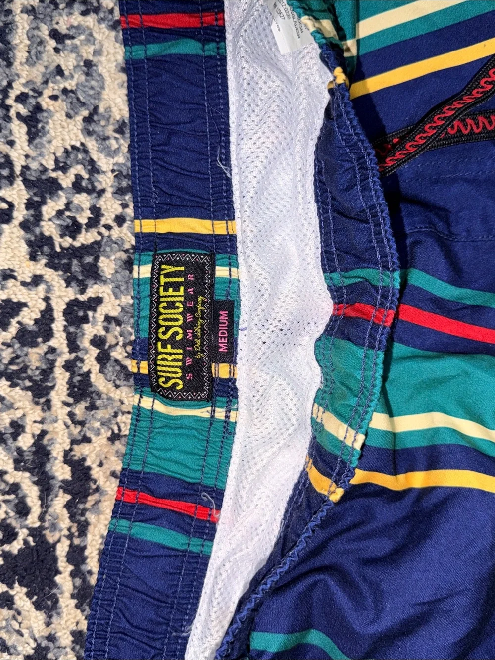 Men's Navy Multi-Stripe Swim Trunks